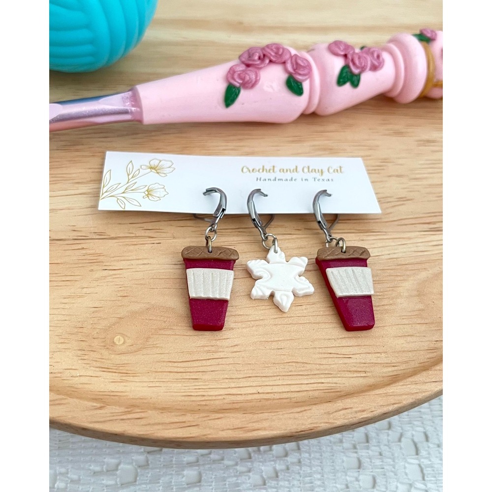 Snowflake and Coffee Stitch Markers for Crochet and Knitting